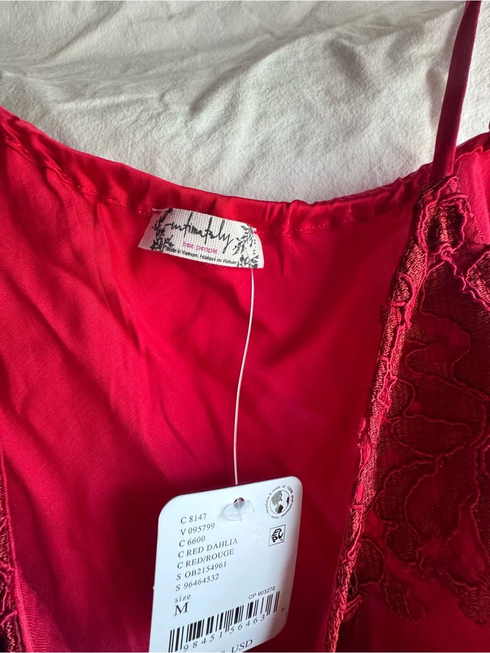 Free People Red Lace-Trim Slip Chemise